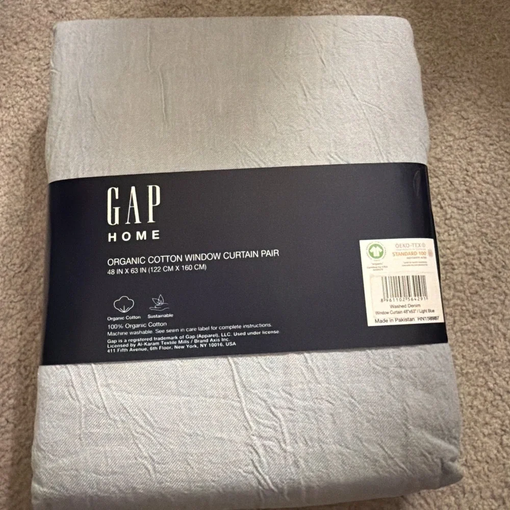 Gap Home Organic Cotton Window Curtain Pair Light  Blue  48 x 63 2 Panels NEW